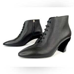 SALVATORE FERRAGAMO Antila Lace Up Black Leather Side Zip Ankle Boots Size 9.5